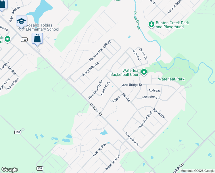map of restaurants, bars, coffee shops, grocery stores, and more near 112 Rummel Drive in Kyle