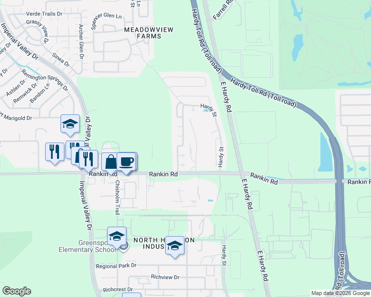 map of restaurants, bars, coffee shops, grocery stores, and more near 1010 Upward Court in Houston
