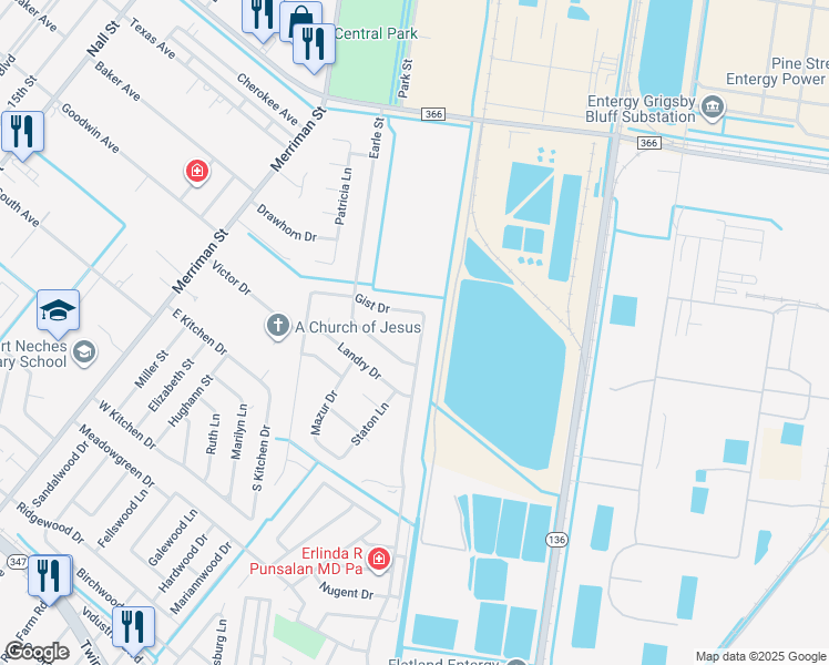map of restaurants, bars, coffee shops, grocery stores, and more near 2402 Saba Lane in Port Neches