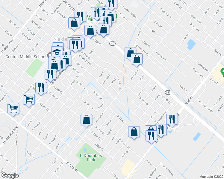 map of restaurants, bars, coffee shops, grocery stores, and more near 812 South 14th 1/2 Street in Nederland