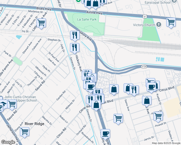 map of restaurants, bars, coffee shops, grocery stores, and more near 2812 Steamship Circle in Elmwood
