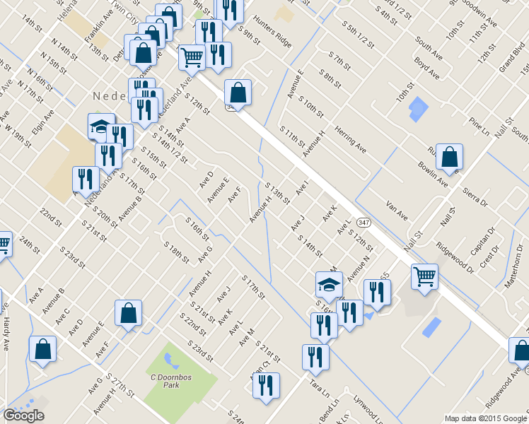 map of restaurants, bars, coffee shops, grocery stores, and more near 1323 Avenue H in Nederland
