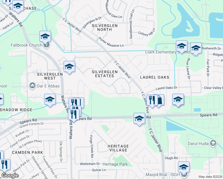 map of restaurants, bars, coffee shops, grocery stores, and more near 12614 Easten Street in Houston