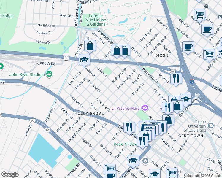 map of restaurants, bars, coffee shops, grocery stores, and more near 8919 Forshey Street in New Orleans
