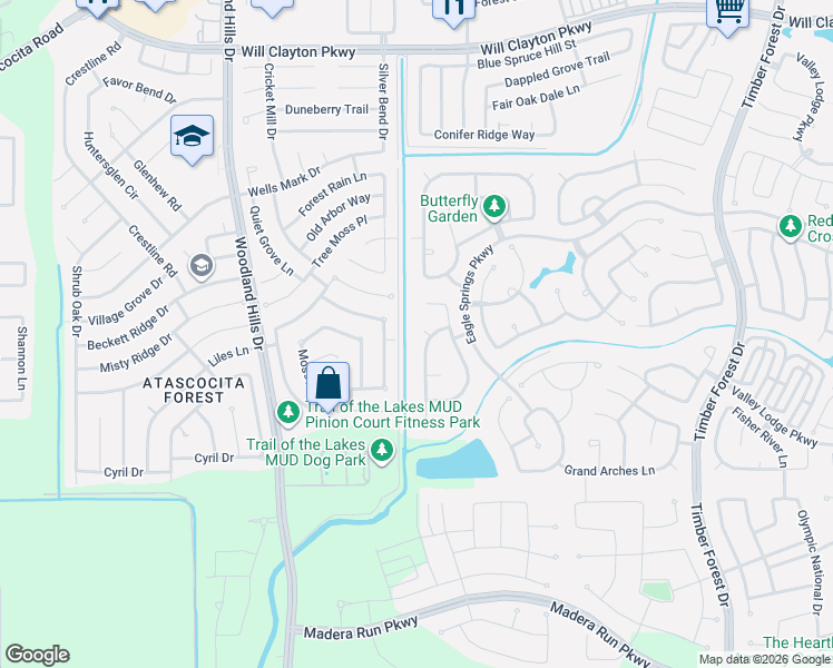 map of restaurants, bars, coffee shops, grocery stores, and more near 17406 Guadalupe Trail Ct in Humble