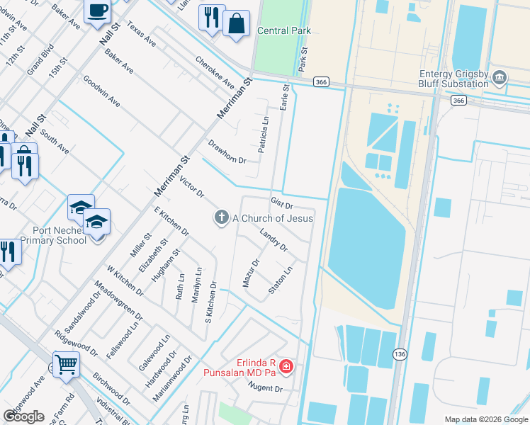 map of restaurants, bars, coffee shops, grocery stores, and more near 2414 Lofton Dr in Port Neches
