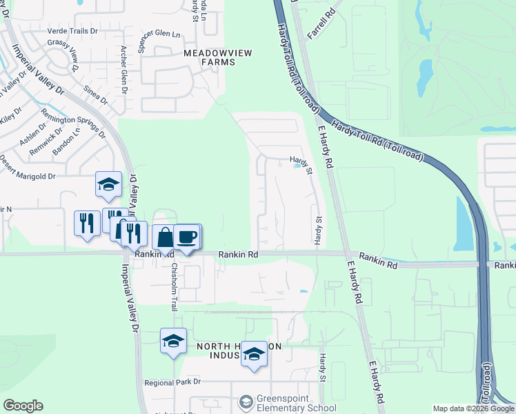map of restaurants, bars, coffee shops, grocery stores, and more near 1010 Upward Court in Houston