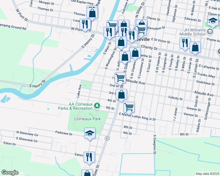 map of restaurants, bars, coffee shops, grocery stores, and more near 201-299 2nd Street in Abbeville