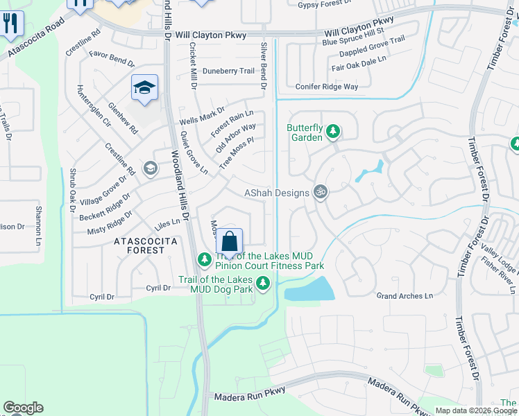 map of restaurants, bars, coffee shops, grocery stores, and more near 16435 Sylvan Dale Drive in Humble