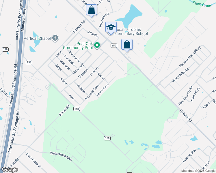 map of restaurants, bars, coffee shops, grocery stores, and more near 233 Ames Cove in Kyle