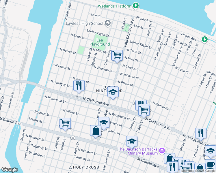 map of restaurants, bars, coffee shops, grocery stores, and more near in New Orleans