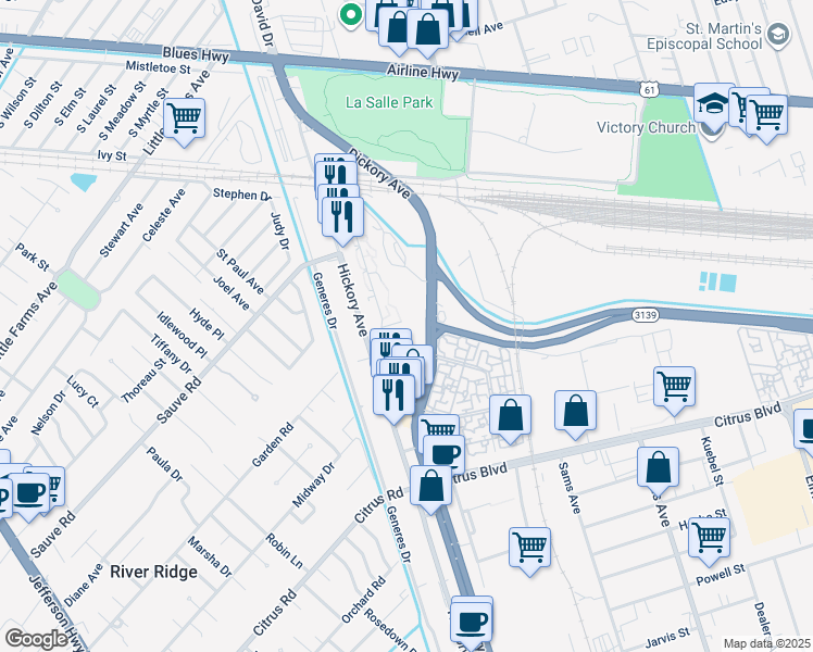 map of restaurants, bars, coffee shops, grocery stores, and more near 2812 Steamship Circle in Elmwood