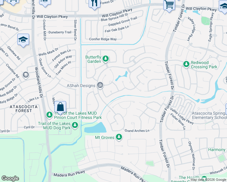 map of restaurants, bars, coffee shops, grocery stores, and more near 11826 Sequoia Valley Lane in Humble