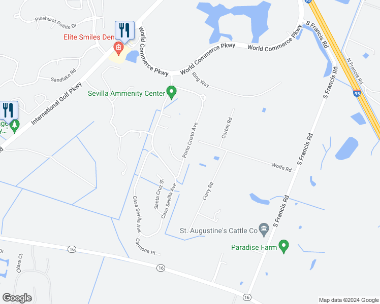 map of restaurants, bars, coffee shops, grocery stores, and more near 784 Porto Cristo Avenue in St. Augustine