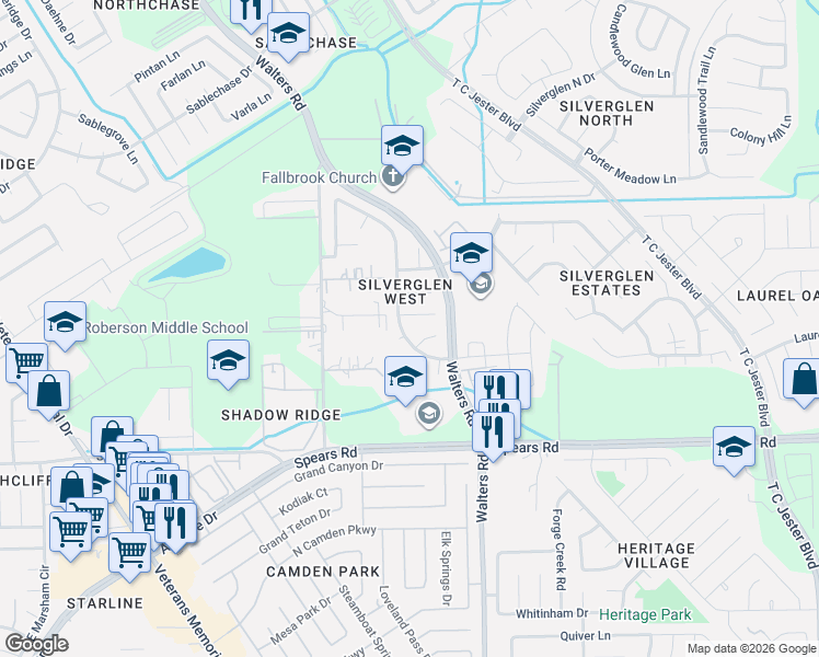 map of restaurants, bars, coffee shops, grocery stores, and more near 2922 Fontaine Drive in Houston