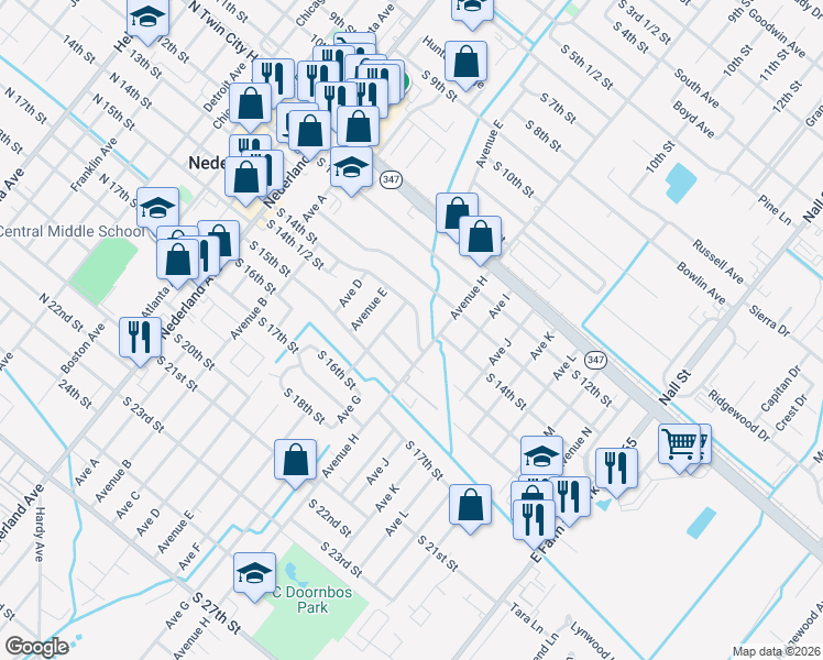 map of restaurants, bars, coffee shops, grocery stores, and more near 812 South 14th Street in Nederland
