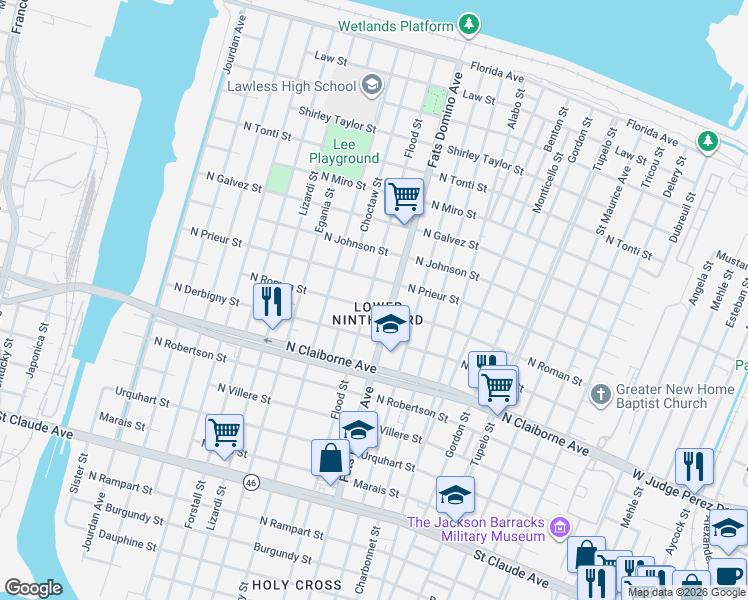 map of restaurants, bars, coffee shops, grocery stores, and more near in New Orleans