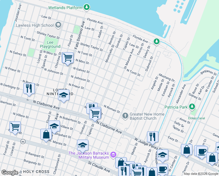 map of restaurants, bars, coffee shops, grocery stores, and more near 2008 Saint Maurice Avenue in New Orleans