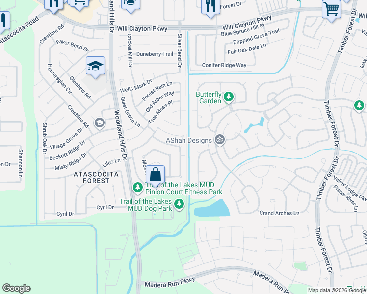 map of restaurants, bars, coffee shops, grocery stores, and more near 16435 Sylvan Dale Drive in Humble