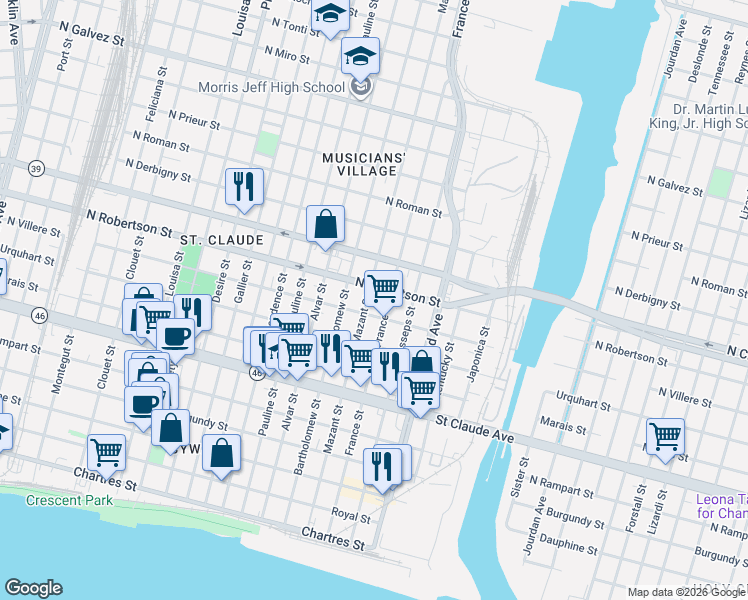 map of restaurants, bars, coffee shops, grocery stores, and more near in New Orleans