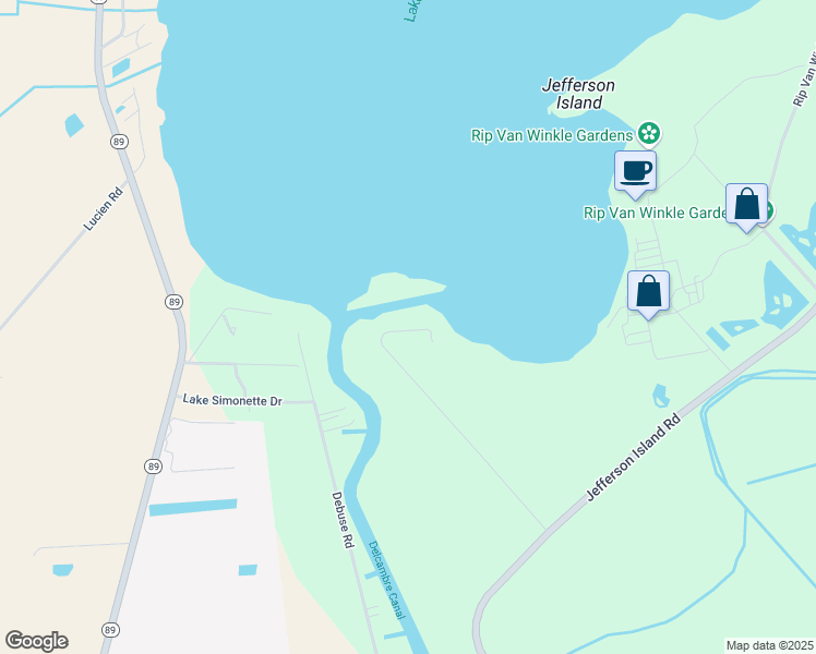map of restaurants, bars, coffee shops, grocery stores, and more near 6308 Pelican Cove Lane in New Iberia