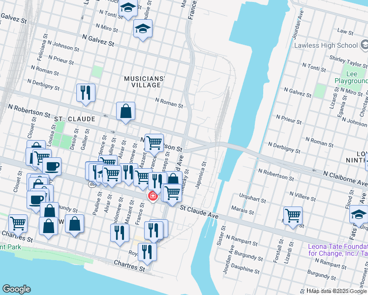 map of restaurants, bars, coffee shops, grocery stores, and more near in New Orleans