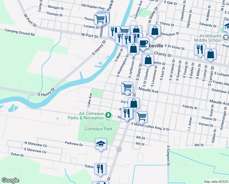 map of restaurants, bars, coffee shops, grocery stores, and more near 299 2nd St in Abbeville