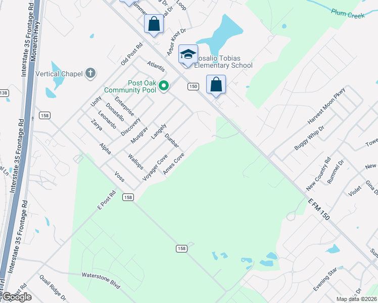 map of restaurants, bars, coffee shops, grocery stores, and more near 233 Ames Cove in Kyle