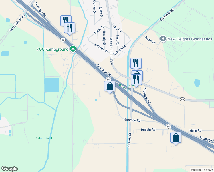 map of restaurants, bars, coffee shops, grocery stores, and more near 1018 U.S. 90 Frontage in New Iberia