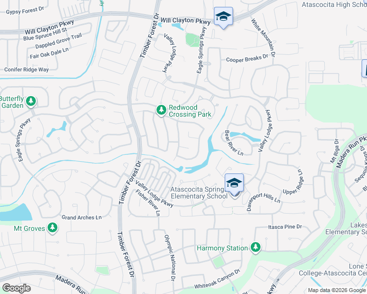 map of restaurants, bars, coffee shops, grocery stores, and more near Otter Crest Court in Atascocita