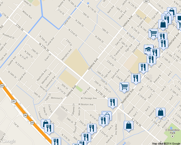 map of restaurants, bars, coffee shops, grocery stores, and more near 2615 Helena Avenue in Nederland
