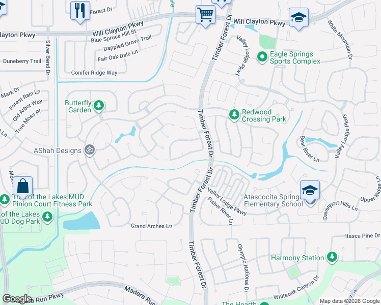 map of restaurants, bars, coffee shops, grocery stores, and more near 12331 Natchez Park Ln in Humble