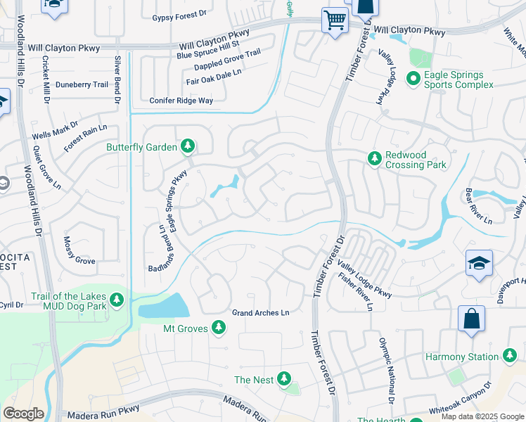 map of restaurants, bars, coffee shops, grocery stores, and more near 17307 Tower Falls Lane in Humble