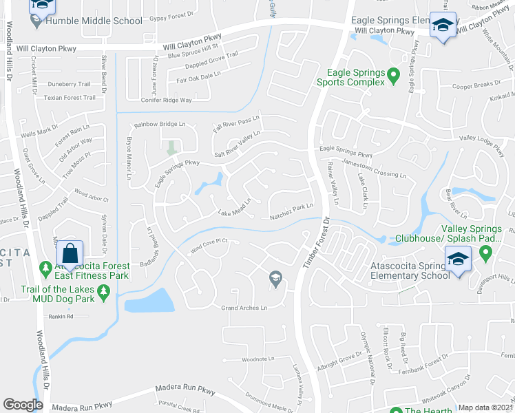 map of restaurants, bars, coffee shops, grocery stores, and more near 17303 Coronado Park Lane in Humble
