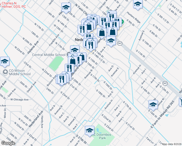 map of restaurants, bars, coffee shops, grocery stores, and more near 212 South 16th Street in Nederland