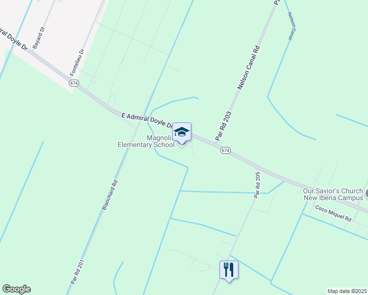 map of restaurants, bars, coffee shops, grocery stores, and more near 3116 East Admiral Doyle Drive in New Iberia