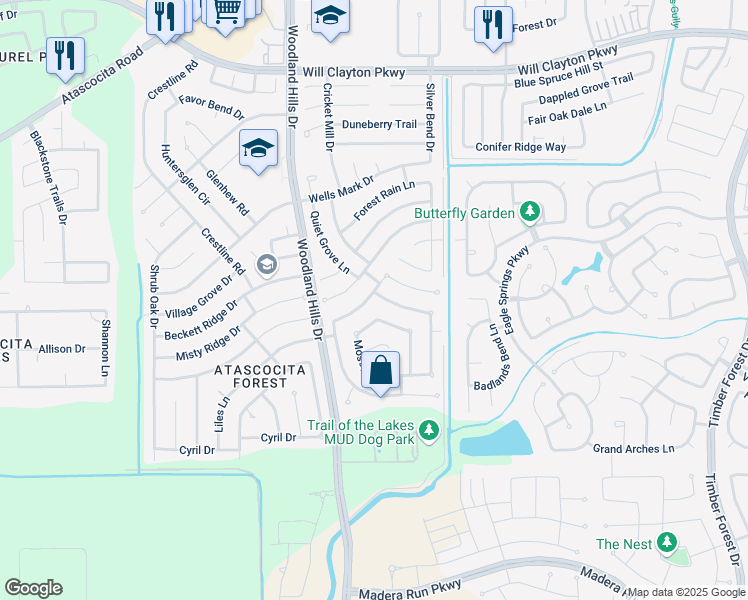 map of restaurants, bars, coffee shops, grocery stores, and more near 4110 Wood Arbor Court in Atascocita