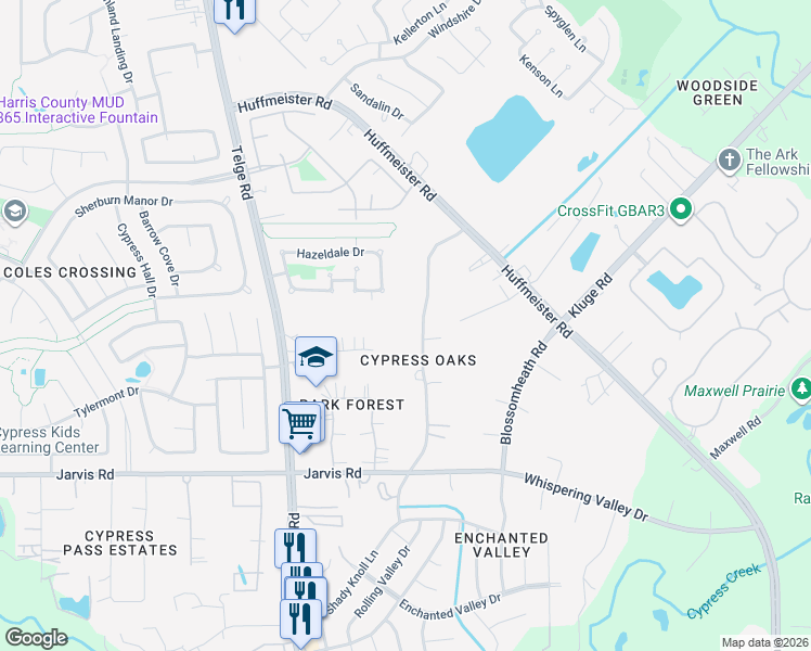 map of restaurants, bars, coffee shops, grocery stores, and more near 14526 Lilly Hollow Drive in Cypress