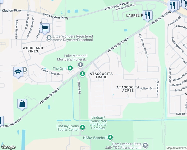 map of restaurants, bars, coffee shops, grocery stores, and more near 17334 Cormorant Court in Humble