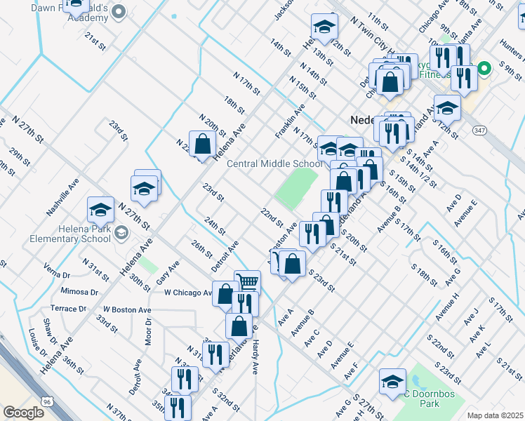 map of restaurants, bars, coffee shops, grocery stores, and more near 498 North 22nd Street in Nederland