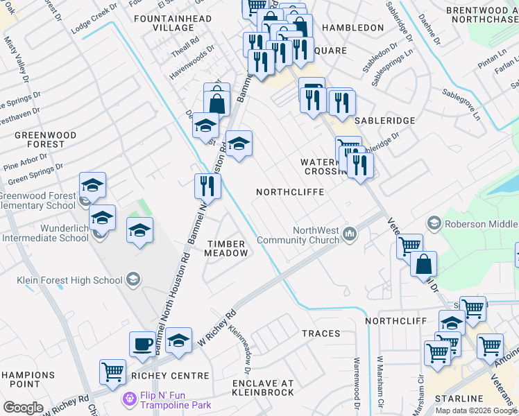 map of restaurants, bars, coffee shops, grocery stores, and more near 4138 Lufborough Drive in Houston