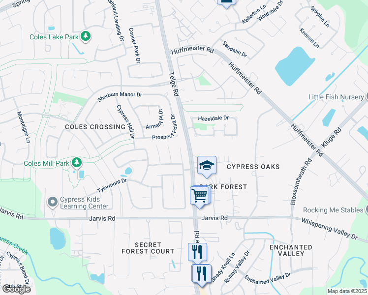 map of restaurants, bars, coffee shops, grocery stores, and more near 13320 Telge Road in Cypress