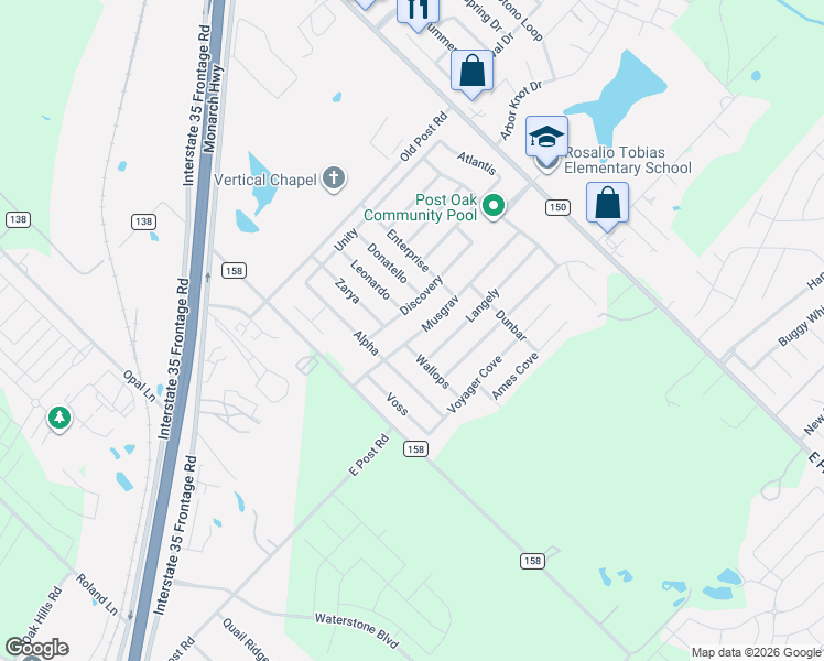 map of restaurants, bars, coffee shops, grocery stores, and more near 448 Musgrav in Kyle
