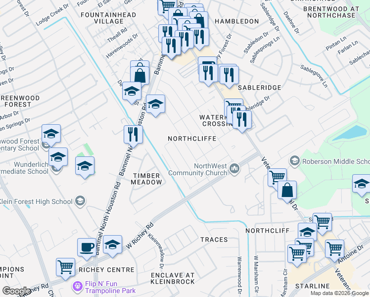 map of restaurants, bars, coffee shops, grocery stores, and more near 4138 Lufborough Drive in Houston