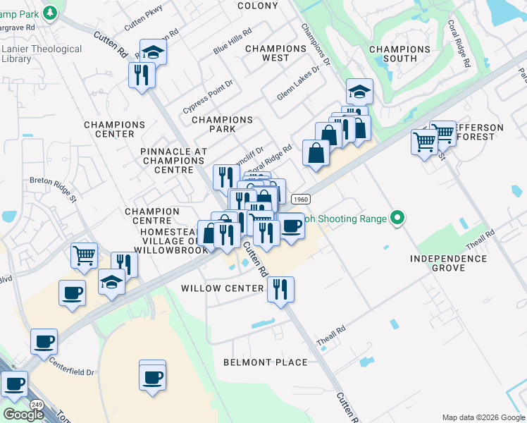 map of restaurants, bars, coffee shops, grocery stores, and more near 7022 Farm to Market 1960 Road West in Houston