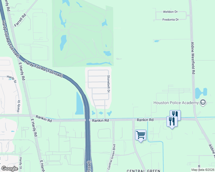 map of restaurants, bars, coffee shops, grocery stores, and more near 1526 Stone Bluff Drive in Houston