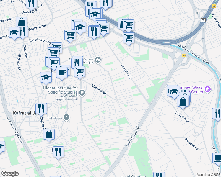 map of restaurants, bars, coffee shops, grocery stores, and more near مجدي الببلاوى in Al Haram