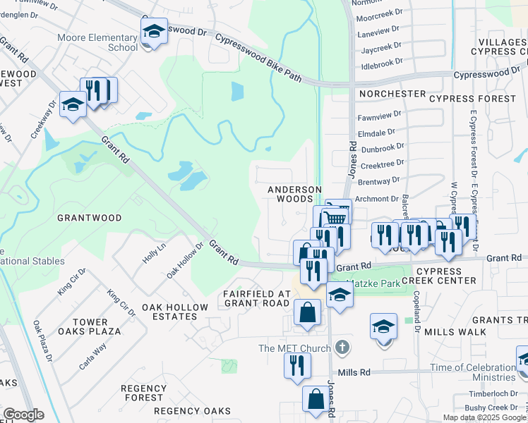 map of restaurants, bars, coffee shops, grocery stores, and more near 13511 Elmsgrove Lane in Houston