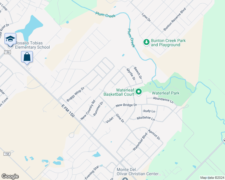 map of restaurants, bars, coffee shops, grocery stores, and more near 257 Karrie Drive in Kyle