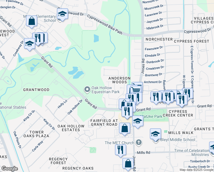 map of restaurants, bars, coffee shops, grocery stores, and more near 13515 Elmsgrove Ln in Houston